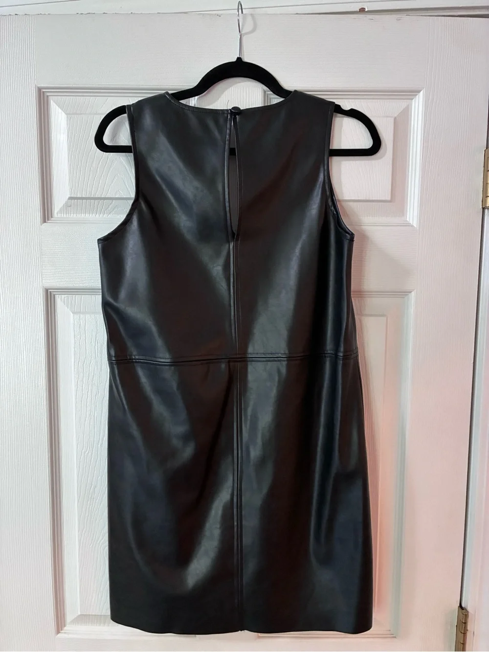 EVEREVE Sleeveless Black Faux Leather Shift Dress